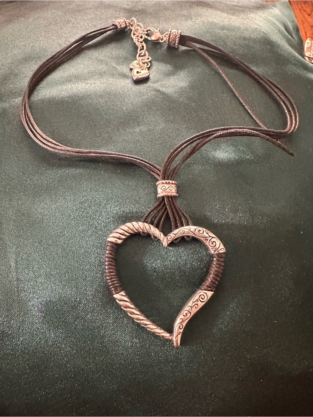Brighton Heart Pendant Necklace - Black Cord with Silver-Tone Heart
